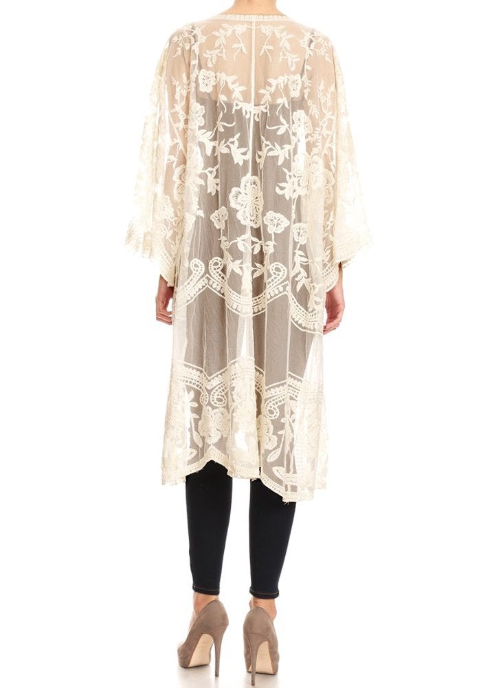 Anna-Kaci Floral Crochet Lace Cardigan for Women Beach Cover Ups Dress Kimono, Beige, OneSize - Image 2